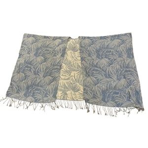 Reversible Blue & Cream Palm-Print Scarf